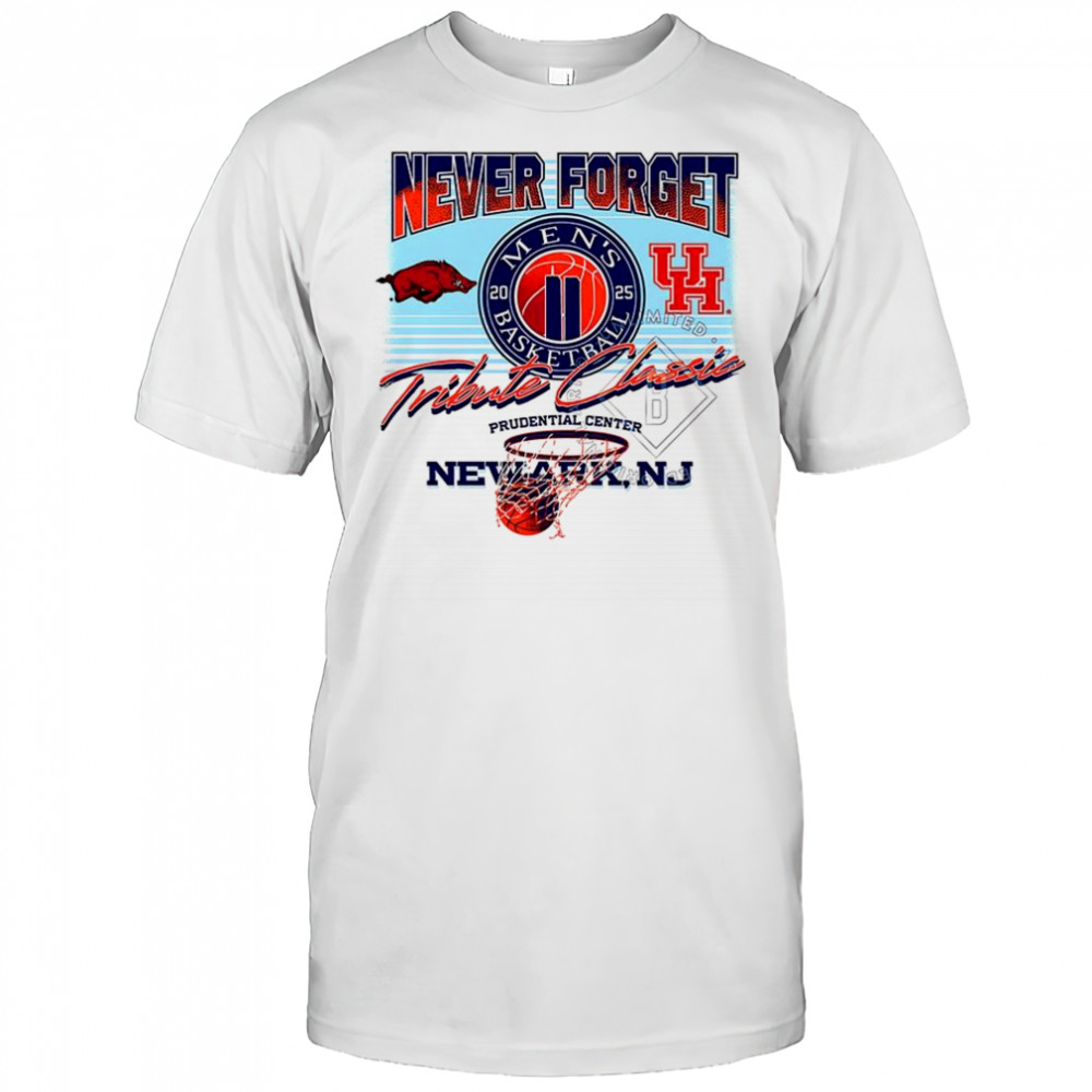 Arkansas Razorbacks vs Houston Cougars never forget tribute classic 2025 shirt