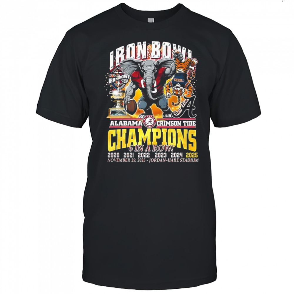 Auburn Tigers beat Alabama Crimson Tide NCAA Iron Bowl Champions 2025 6 in a row mascot shirt