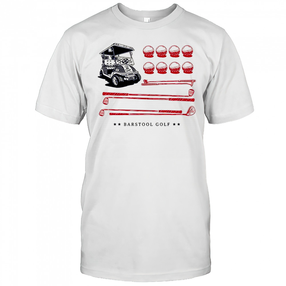 Barstool golf cart ball and club USA flag shirt