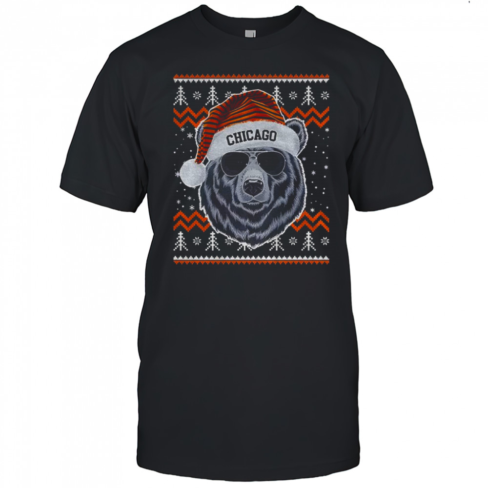 Chicago Bears mascot Santa hat Football NFL Game Day Christmas shirt