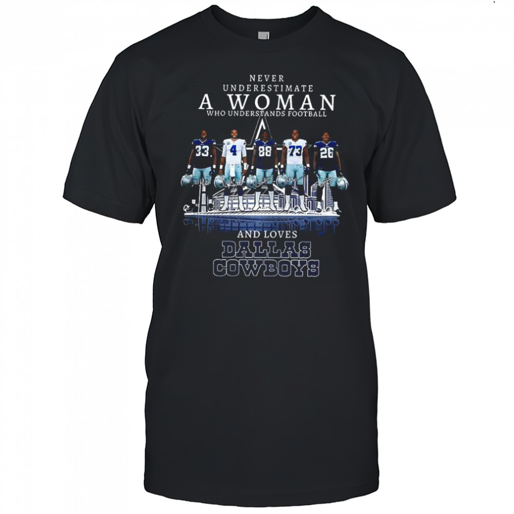 Dallas Cowboys never underestimate a woman who loves Cowboys player signature skyline shirt