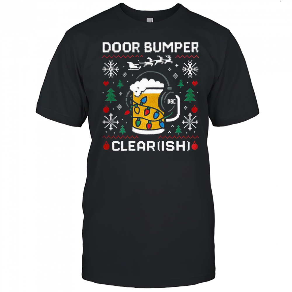 Door Bumper Clear ish beer mug with headphones and Christmas lights shirt