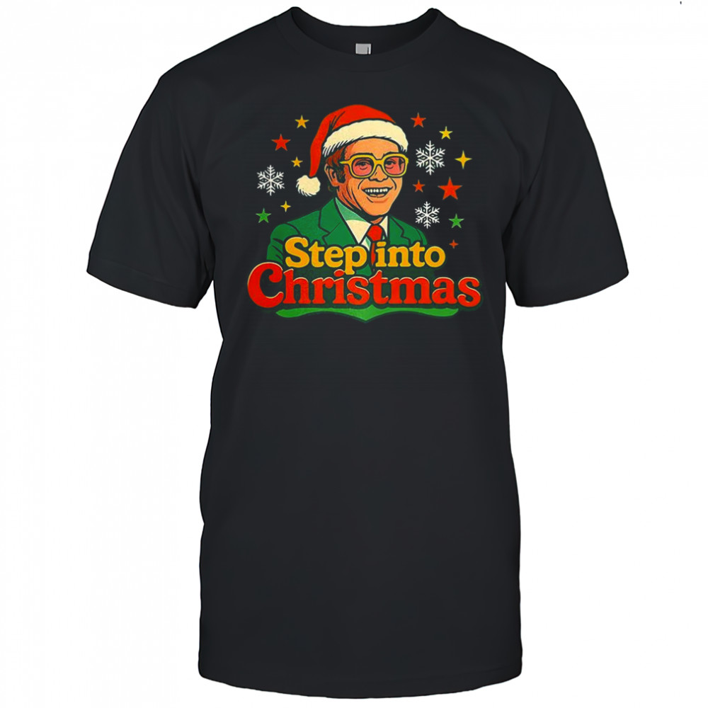 Elton John step into Christmas cartoon shirt