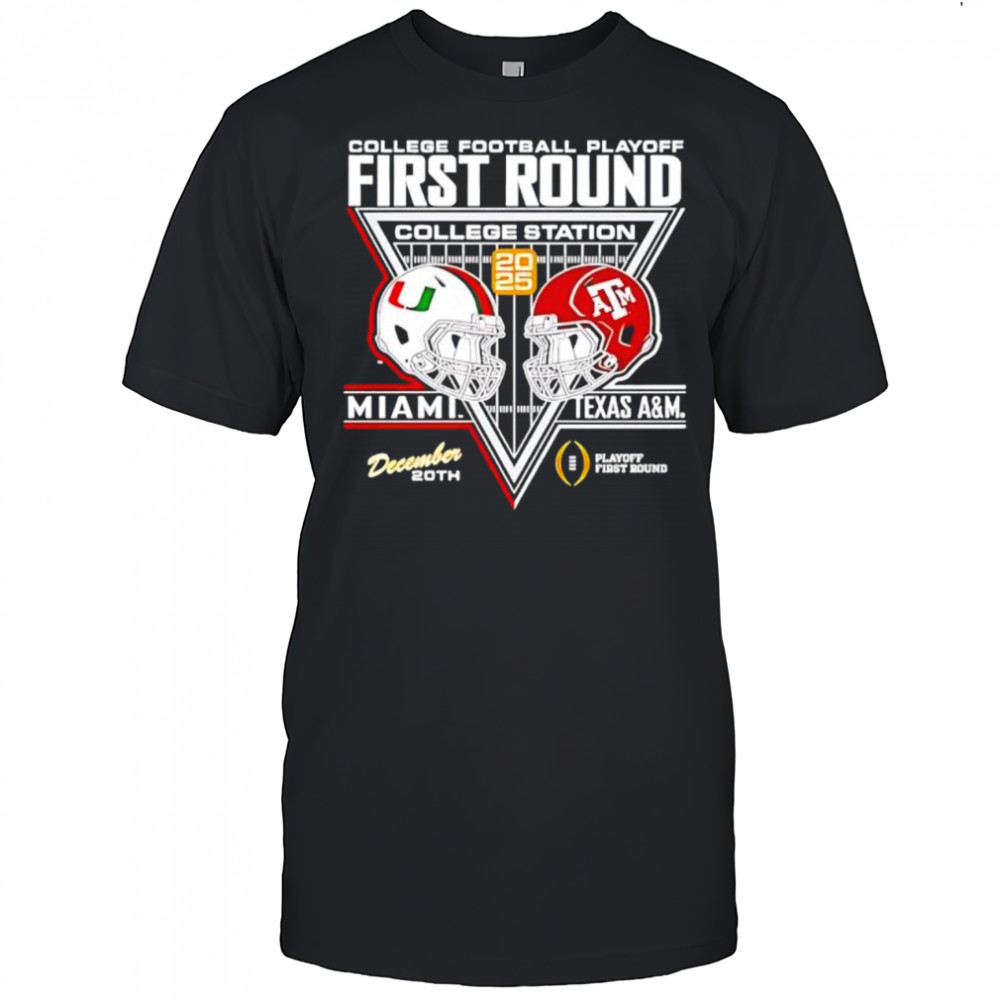 First Round Miami Hurricanes vs Texas A and M Aggies 2025-2026 College Football Playoff helmets shirt