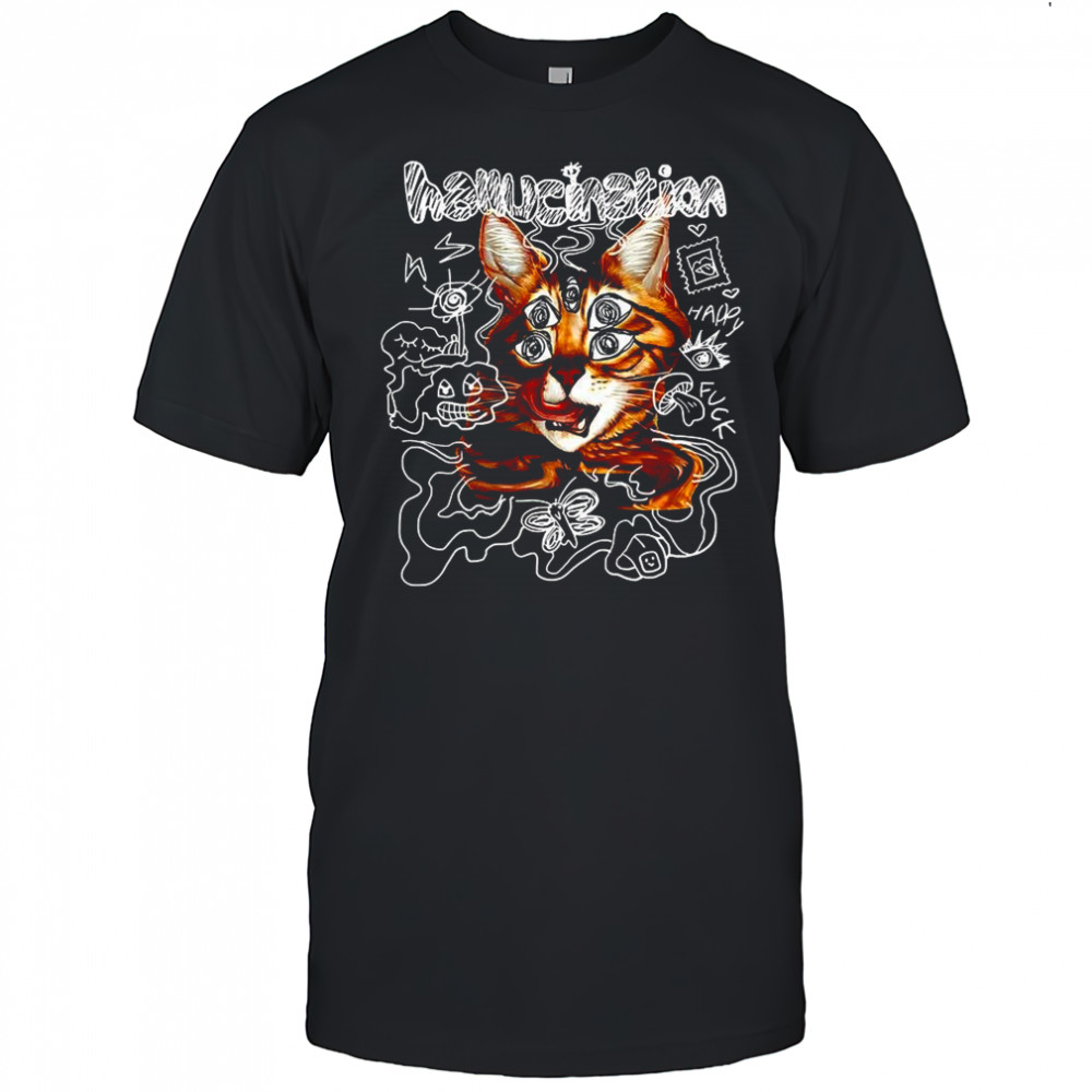 Hallucination cat with many eyes happy luck doodles shirt