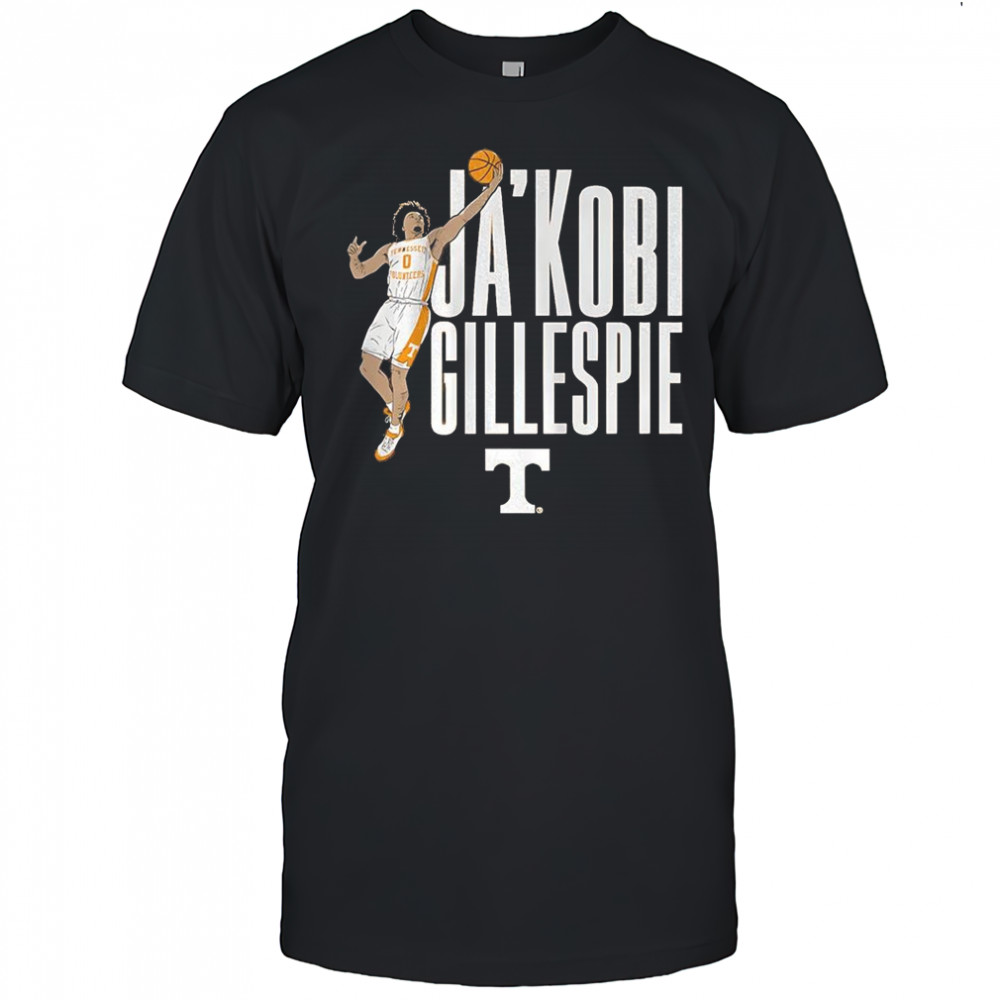 Ja’Kobi Gillespie pose Tennessee Volunteers basketball name and logo shirt