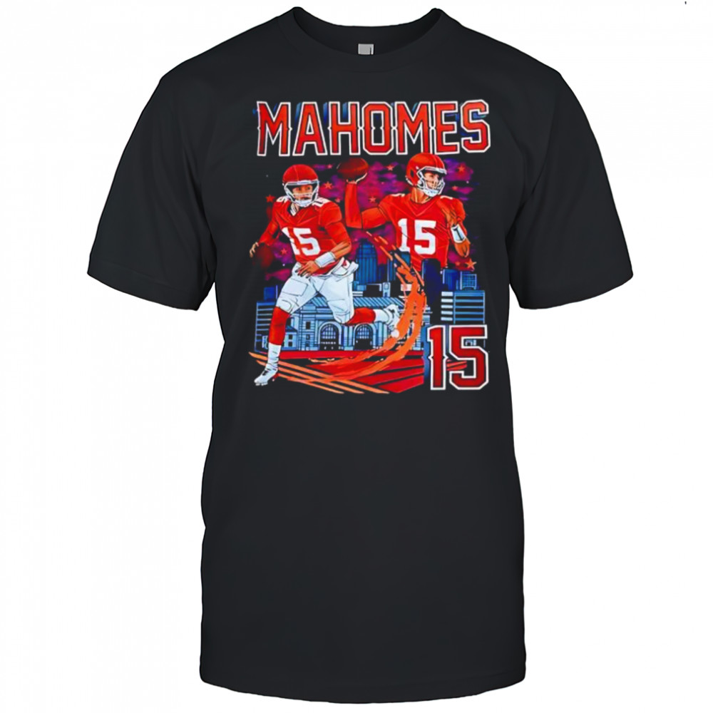Kansas City Chiefs Patrick Mahomes 15 player graphic skyline shirt