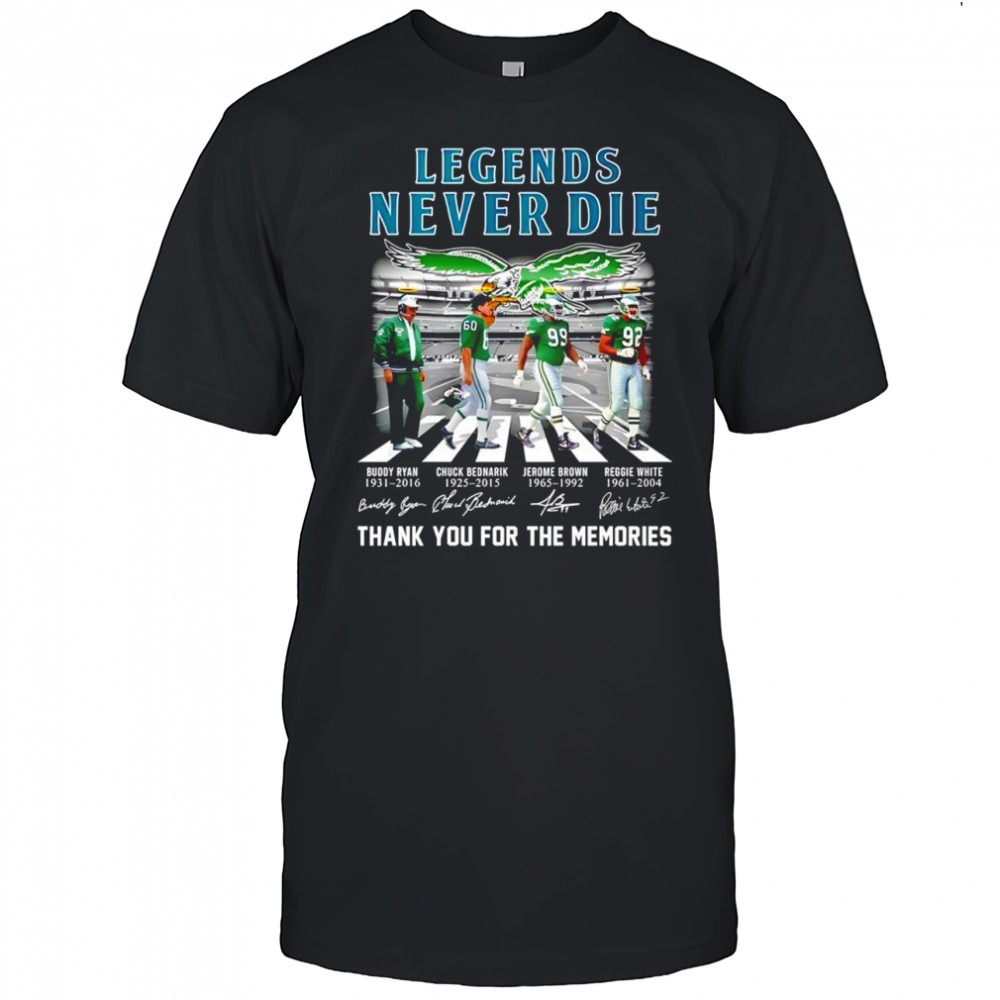 Legends never die Philadelphia Eagles walking Abbey Road signaturs shirt