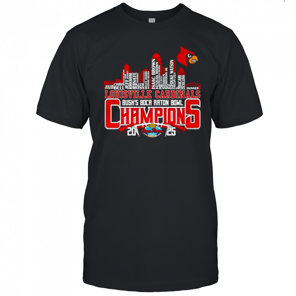 Louisville Cardinals Bush’s Boca Raton Bowl Champions 2025 City Skyline Shirt