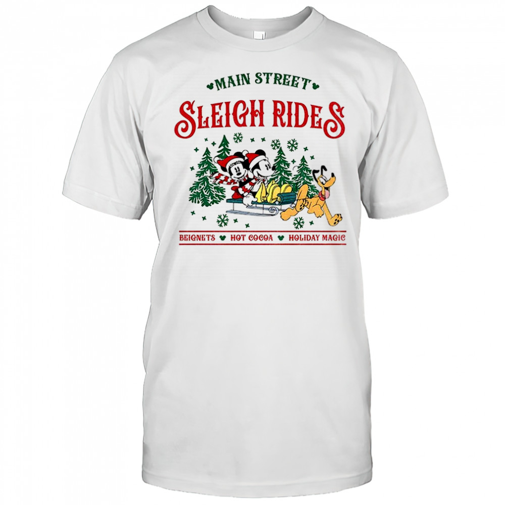 Mickey minnie pluto sleigh ride main street beignets hot cocoa holiday magic Disney Christmas shirt