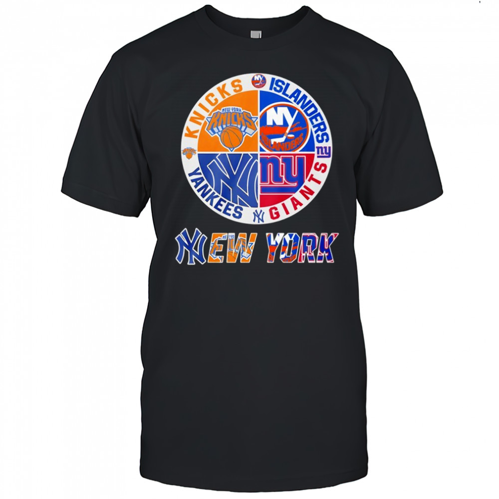 New York Yankees New York Knicks New York Islanders New York Giants mashup logo shirt