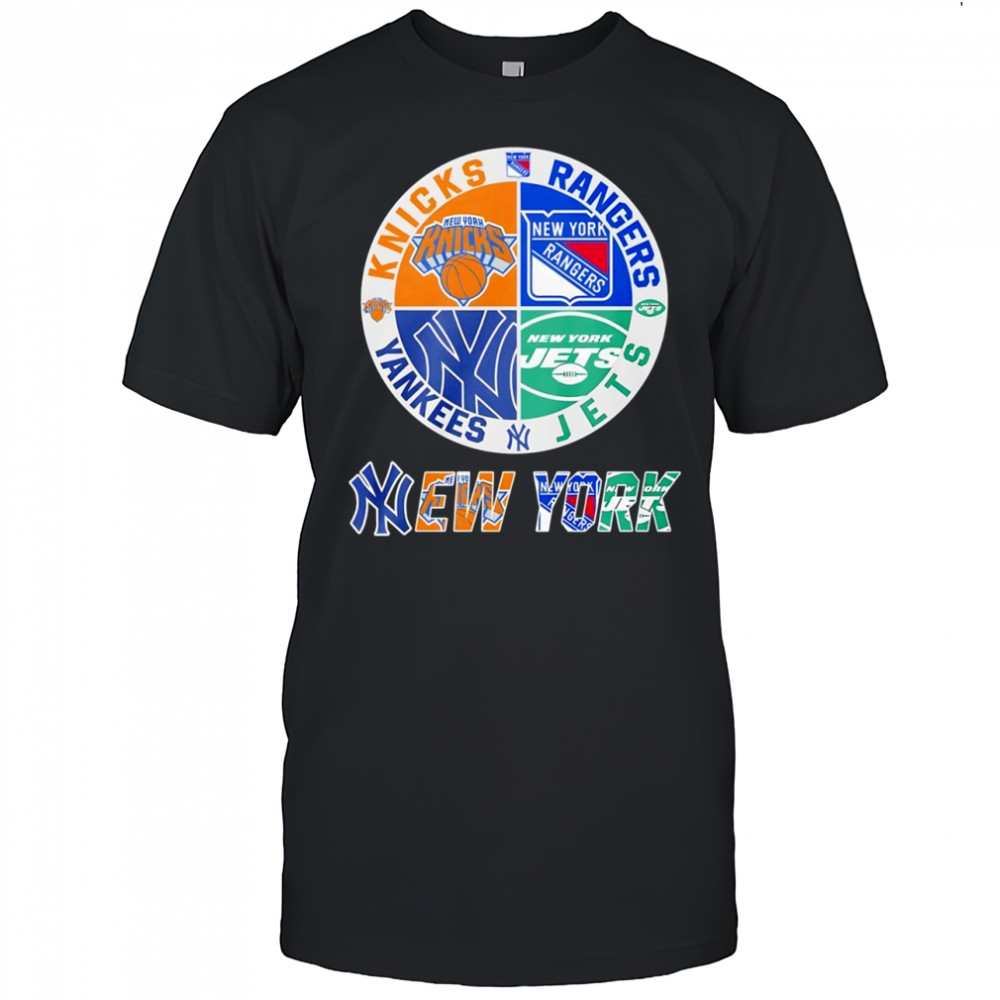 New York Yankees New York Rangers New York Jets New York Knicks mashup logo shirt