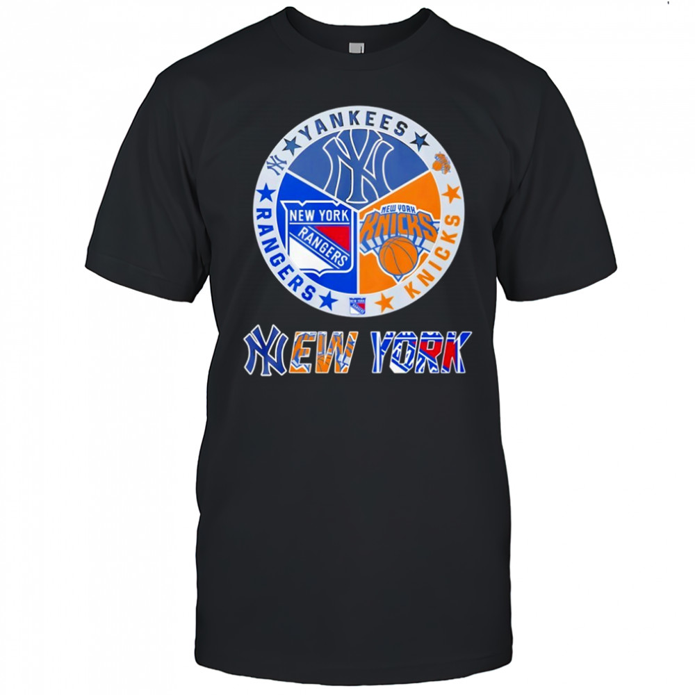 New York Yankees New York Rangers New York Knicks mashup logo shirt