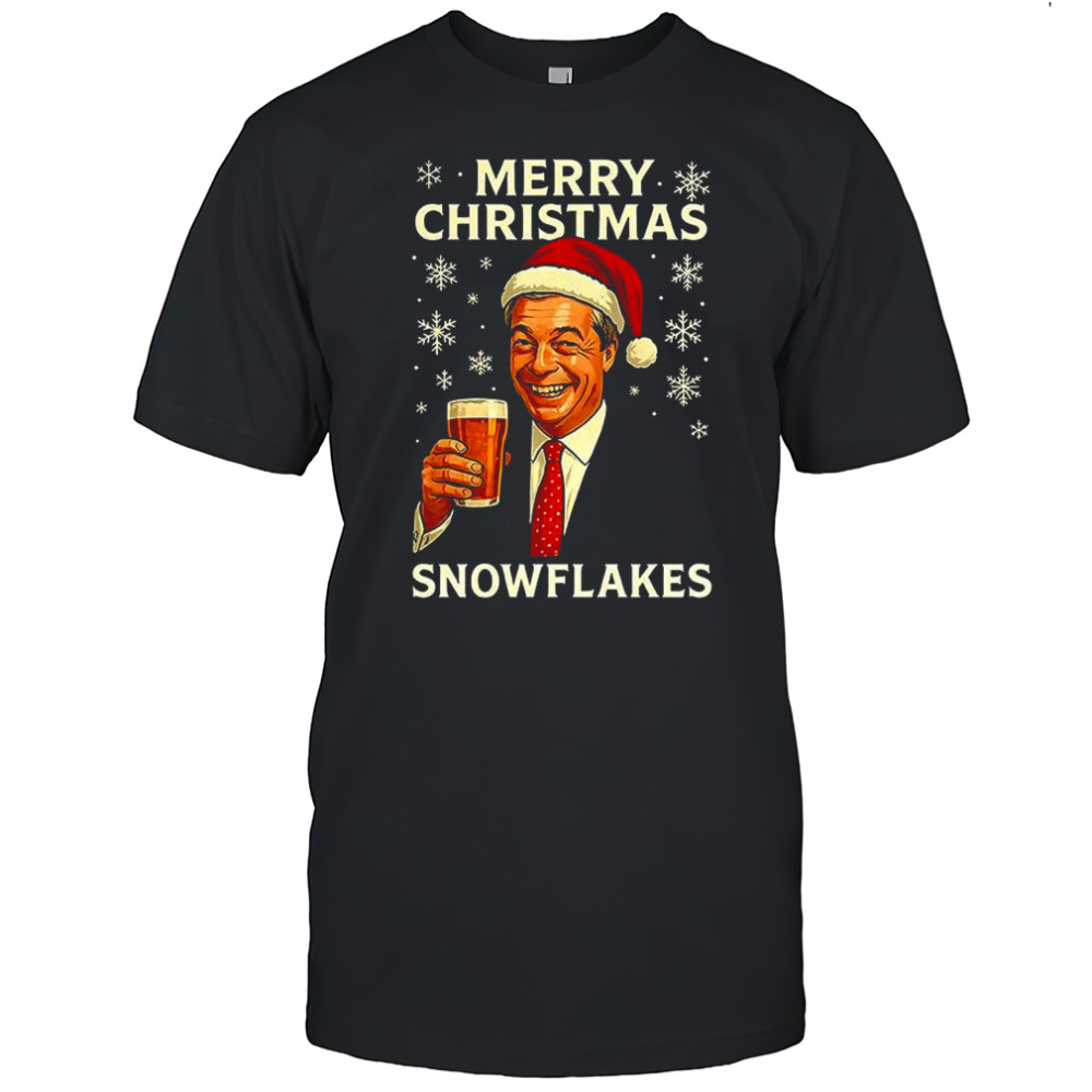 Nigel Farage raises his glass reform merry Christmas snowflakes caricature shirt