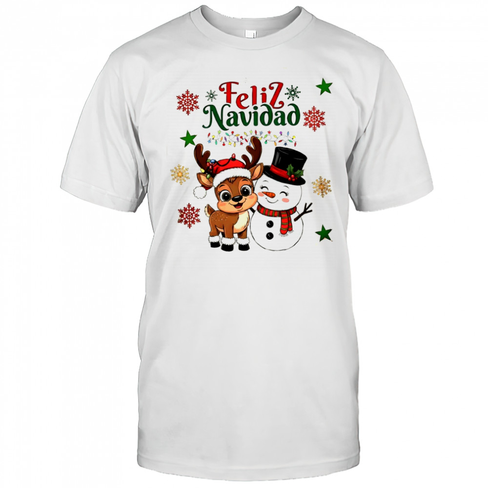 Official Feliz Navidad Xmas Reindeer and snowman shirt
