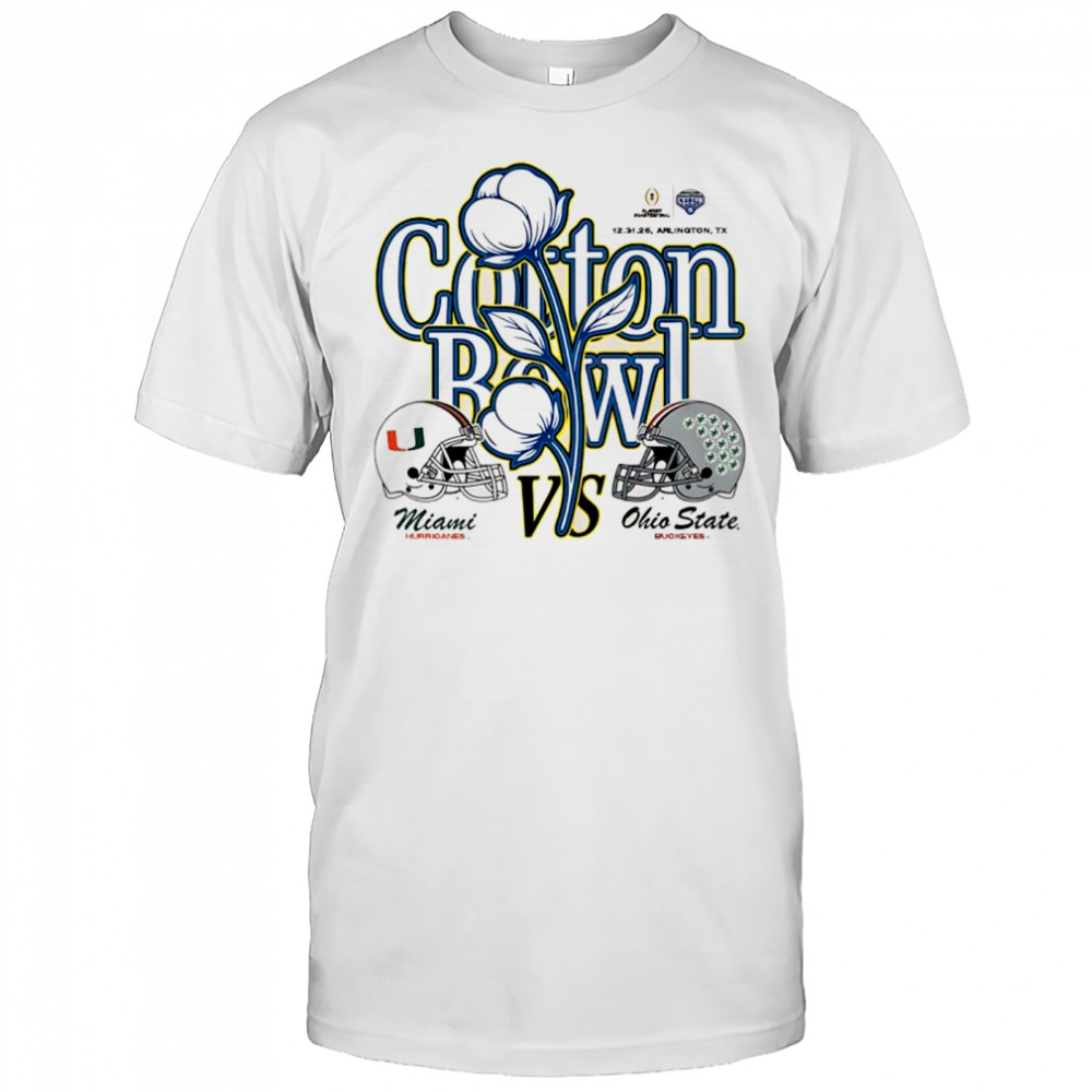 Ohio State Buckeyes vs Miami Hurricanes 2025 Cotton Bowl helmets shirt