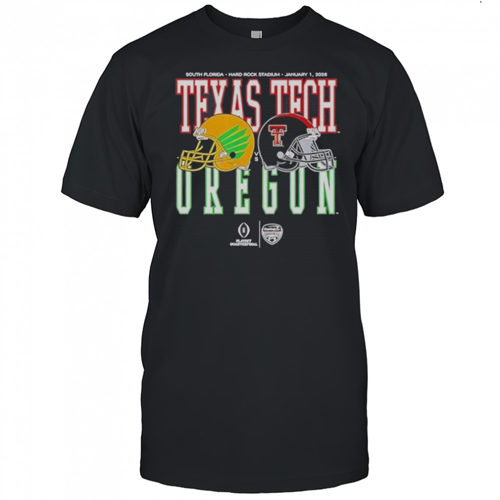 Oregon Ducks Vs Texas Tech Red Raiders Capital One Orange Bowl 2026 Helmet Matchup T-Shirt