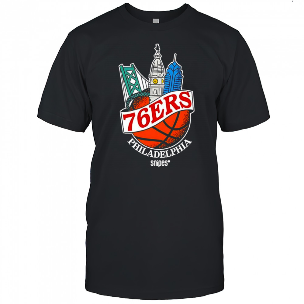 Philadelphia 76ers Snipes Benjamin Franklin Bridge and Philadelphia City Hall Tower shirt