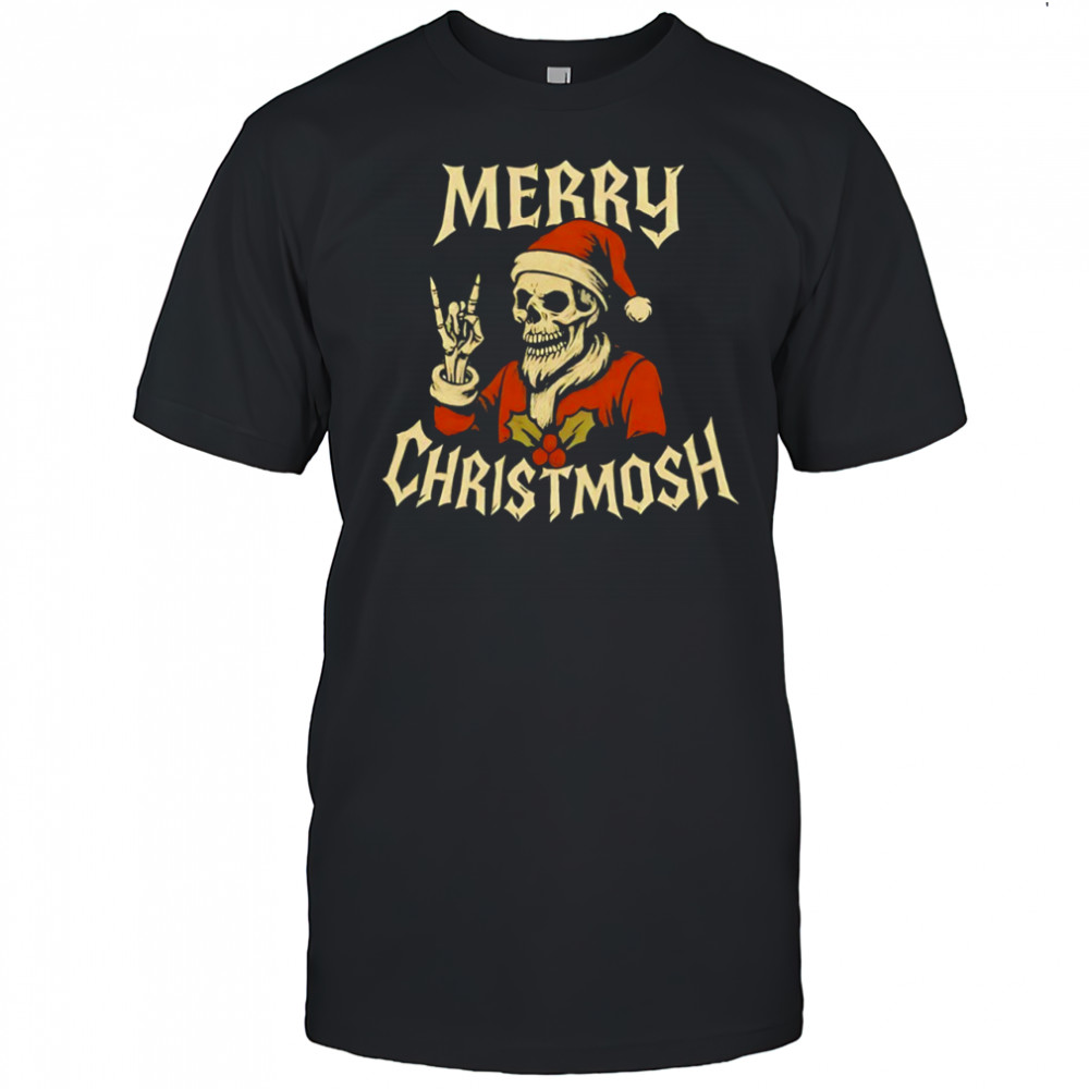 Santa skeleton rock and roll hand Merry Christmosh Christmas shirt