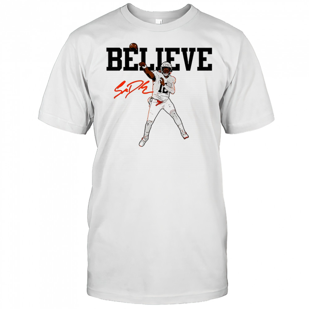Shedeur Sanders Believe Cleveland Browns NFL Football 2025 signature shirt