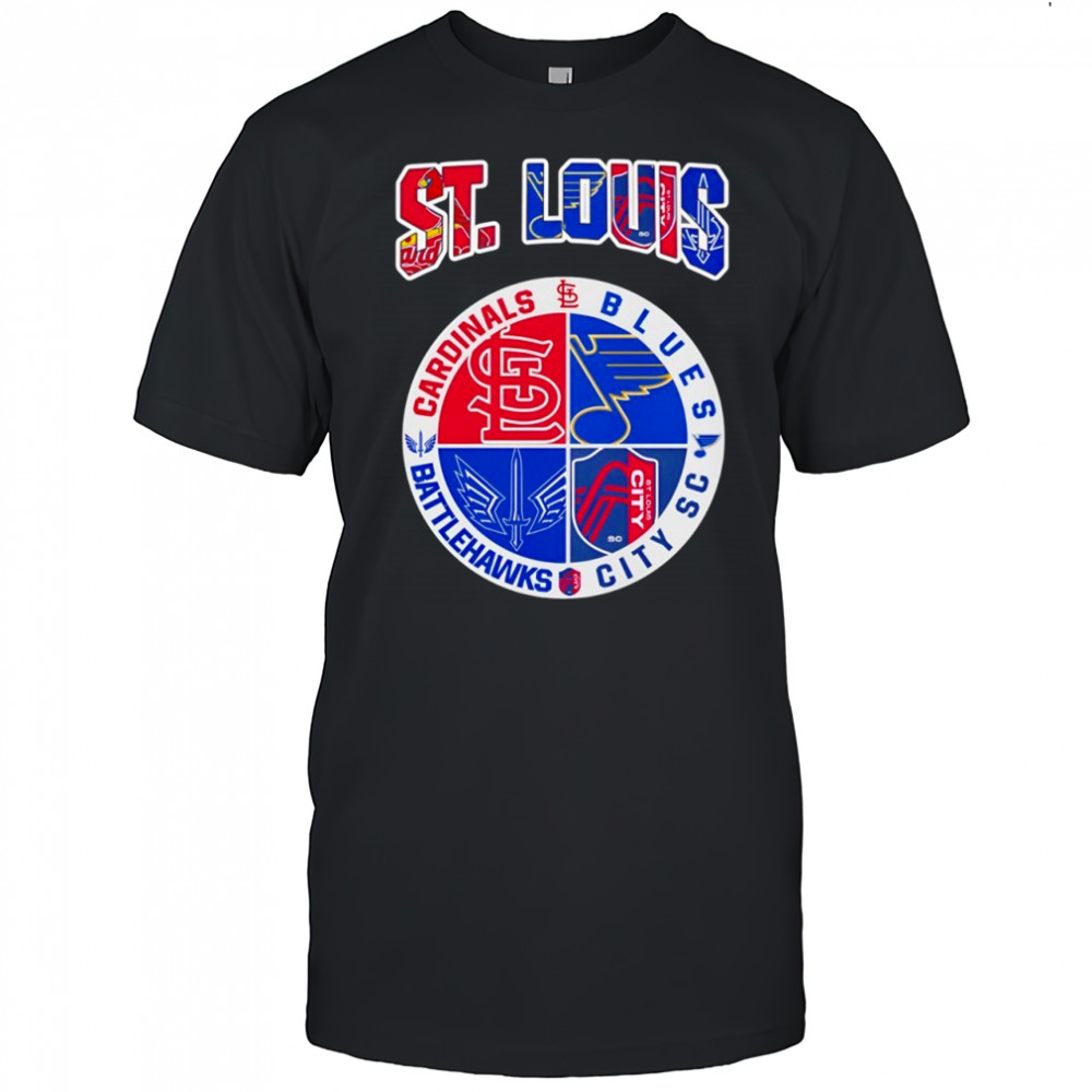 St Louis in top St Louis Cardinals St Louis Blues St Louis Battlehawks St Louis City SC shirt