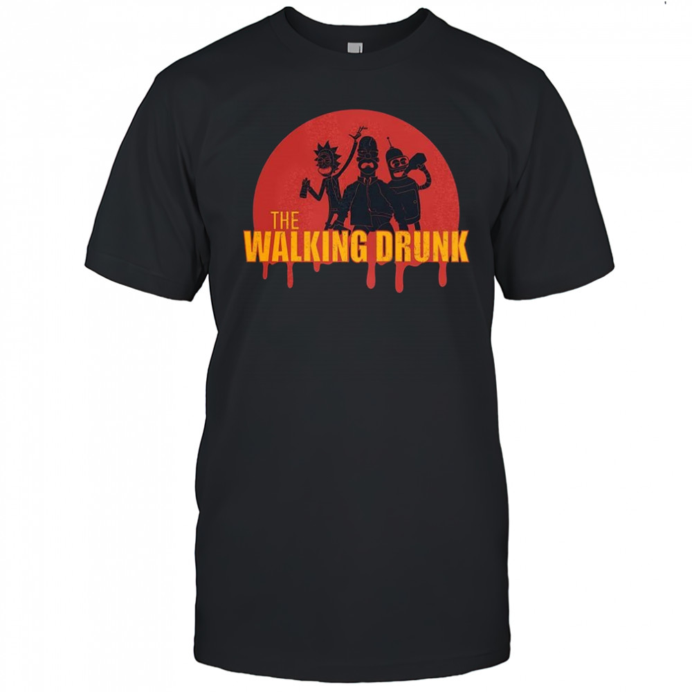 The walking drunk cartoon character silhouette shirt