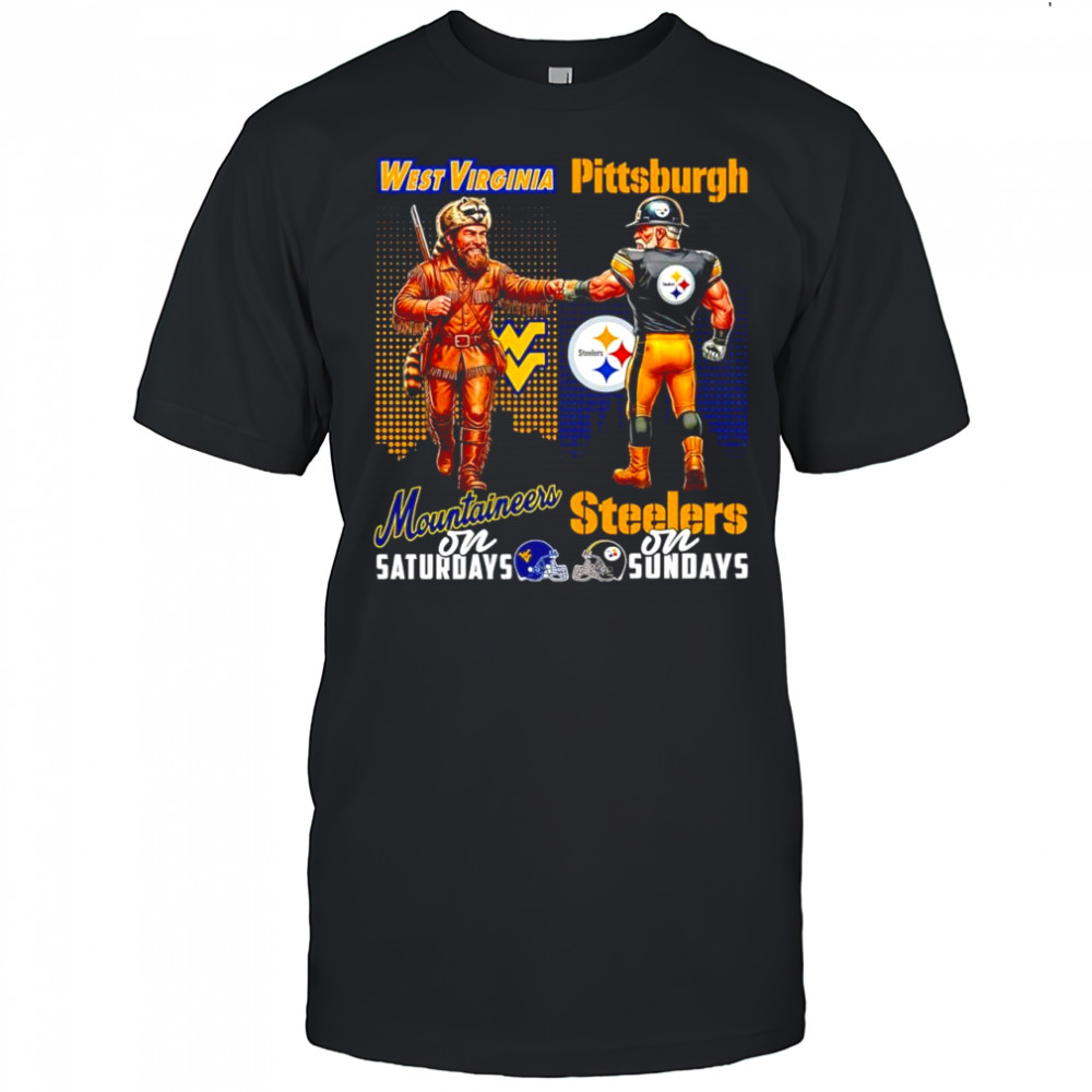 The West Virginia Mountaineers on Saturday and Pittsburgh Steelers on Sundays mascots college shirt