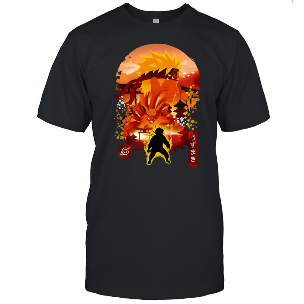 Uzumaki Naruto anime silhouette and Kurama Lunar New Year Ukiyo-e shirt