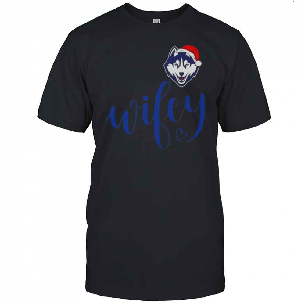 Wifey Connecticut Huskies Santa Hat Merry Christmas T-Shirt