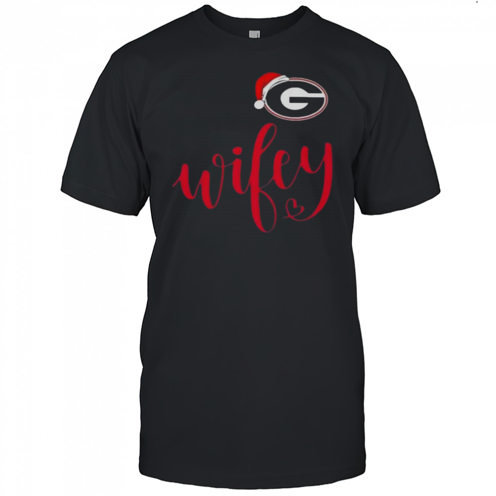 Wifey Georgia Bulldogs Santa Hat Merry Christmas T-Shirt