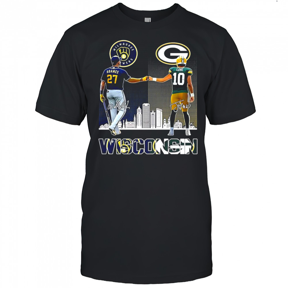 Willy Adames Milwaukee Brewers touch hand Jordan Love Green Bay Packers 2025 signature shirt