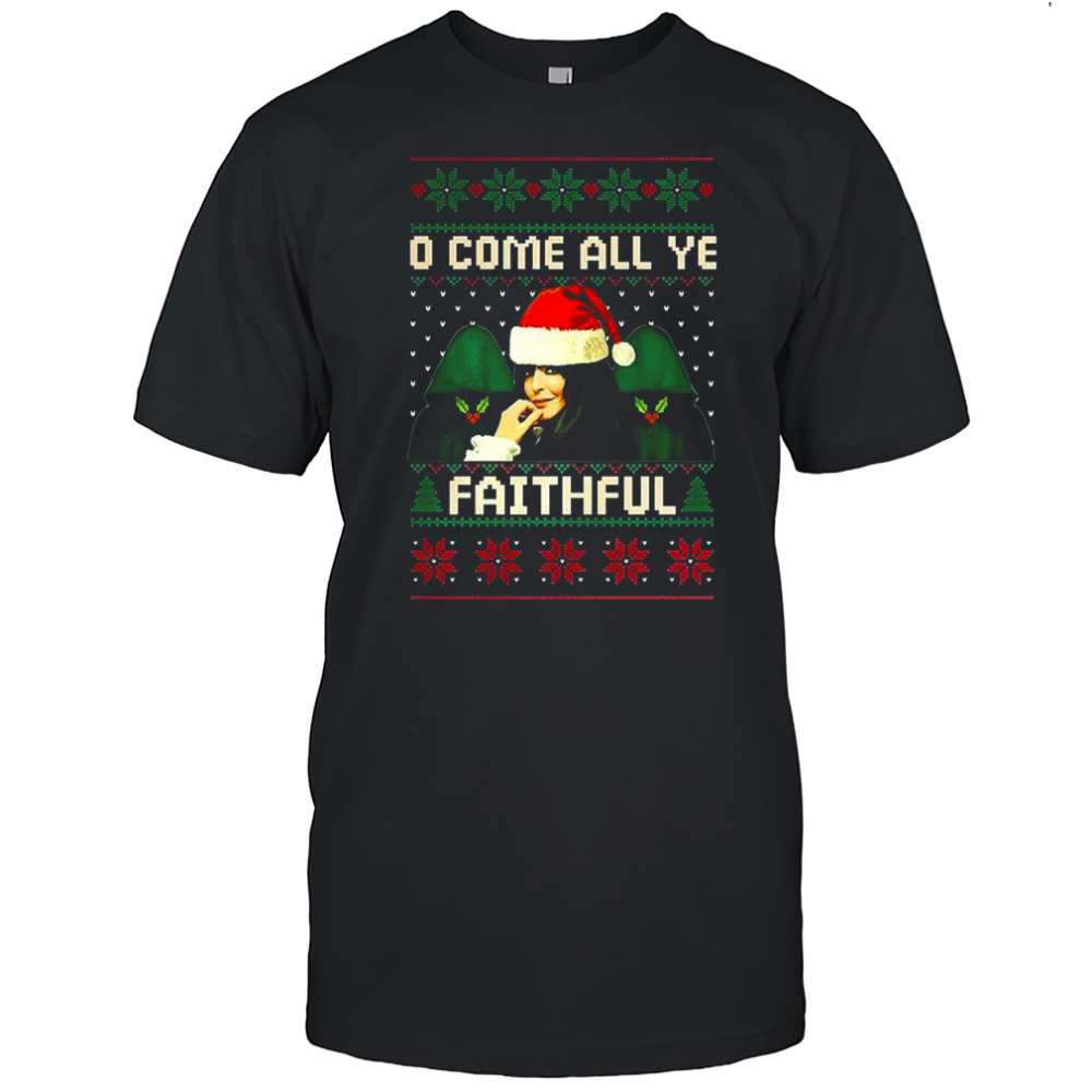 Winkleman Santa hat and cloak The traitors Claudia oh come all ye faithful ugly Christmas shirt