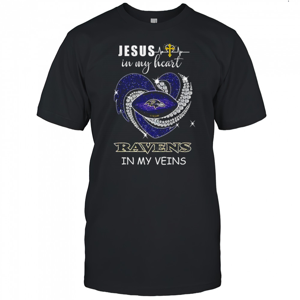 Baltimore Ravens Jesus in my heart Raveins in my veins shirt