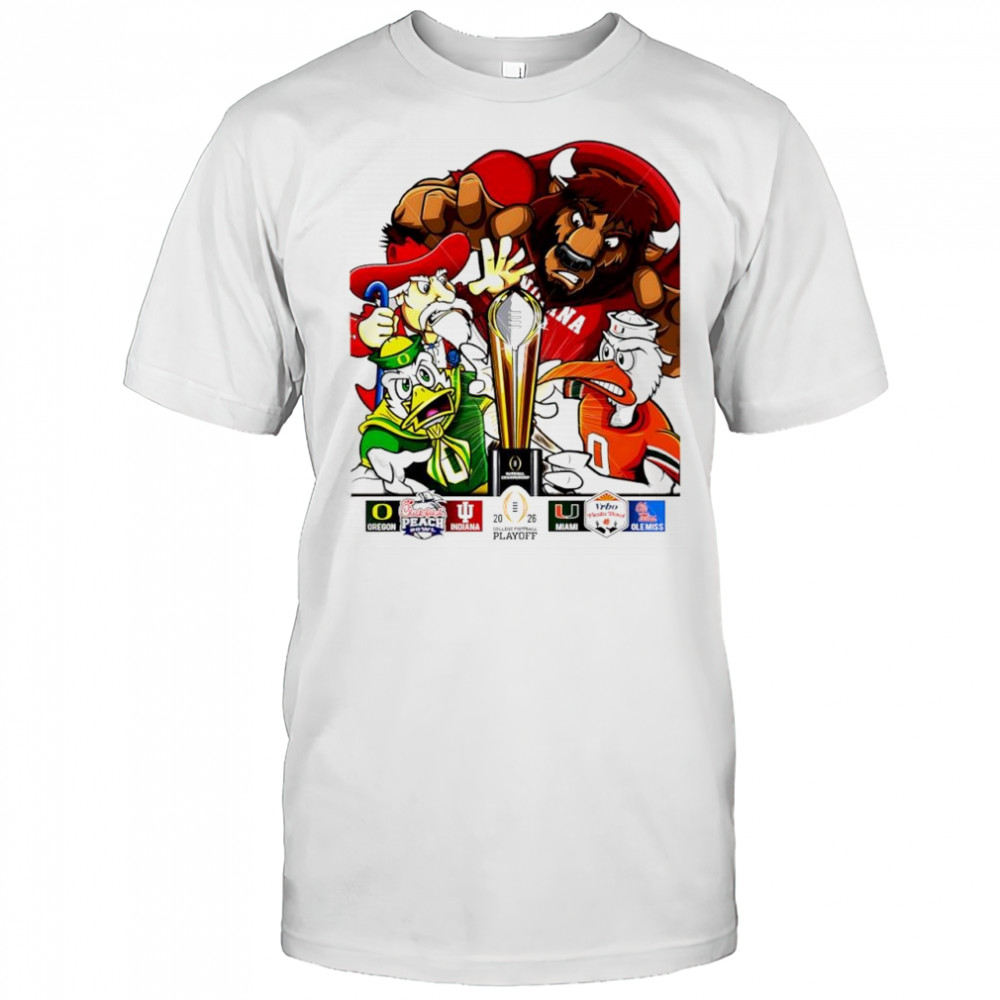 CFP National Champions Oregon x Indiana and Miami x Ole Miss 2026 Playoff mascots shirt