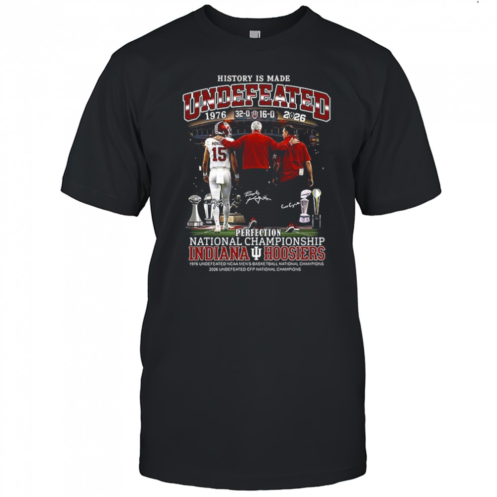 Fernando Mendoza Bob Knight and Curt Cignetti Indiana Hoosiers History is Made 1976-2026 signature shirt