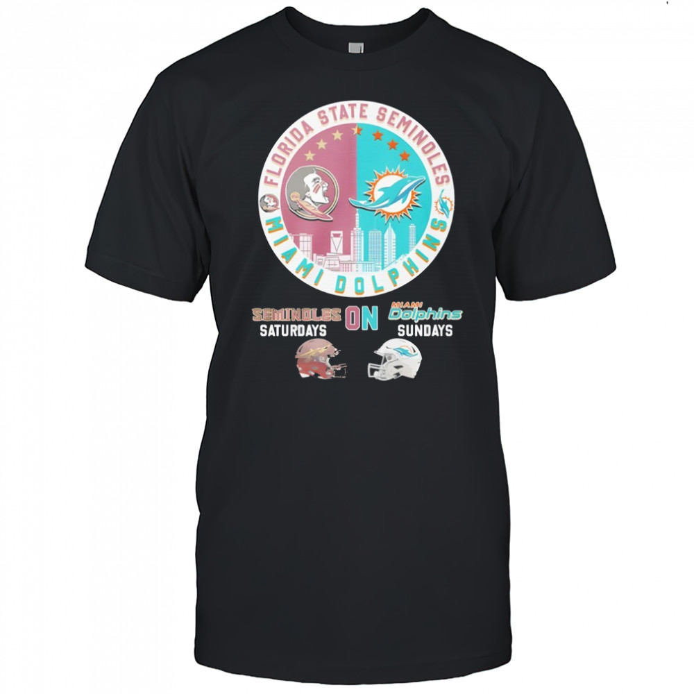 Florida State Seminoles on Saturdays and Miami Dolphins on Sundays helmet logo mashup shirt