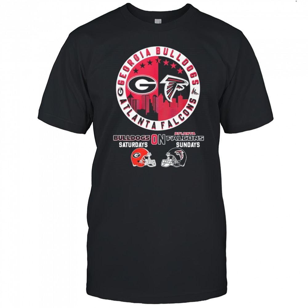 Georgia Bulldogs on Saturdays and Atlanta Falcons on Sundays helmet logo mashup shirt
