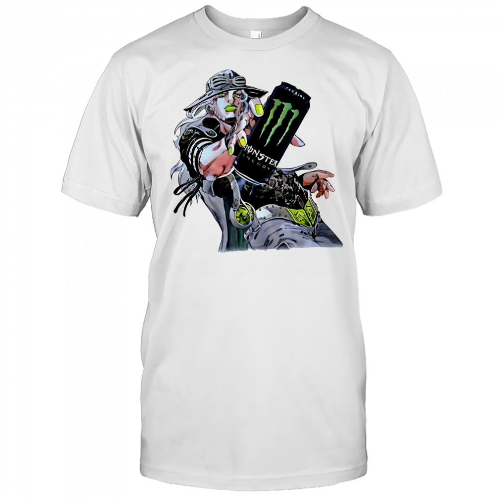 Gyro Zeppeli JoJo’s Bizarre Adventure Monster Energy drink parody shirt