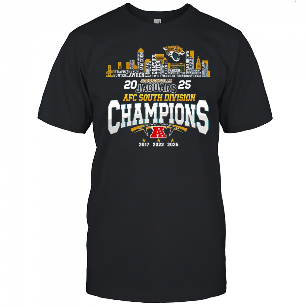 Jacksonville Jaguars AFC South Division Champions 2025 name skyline shirt