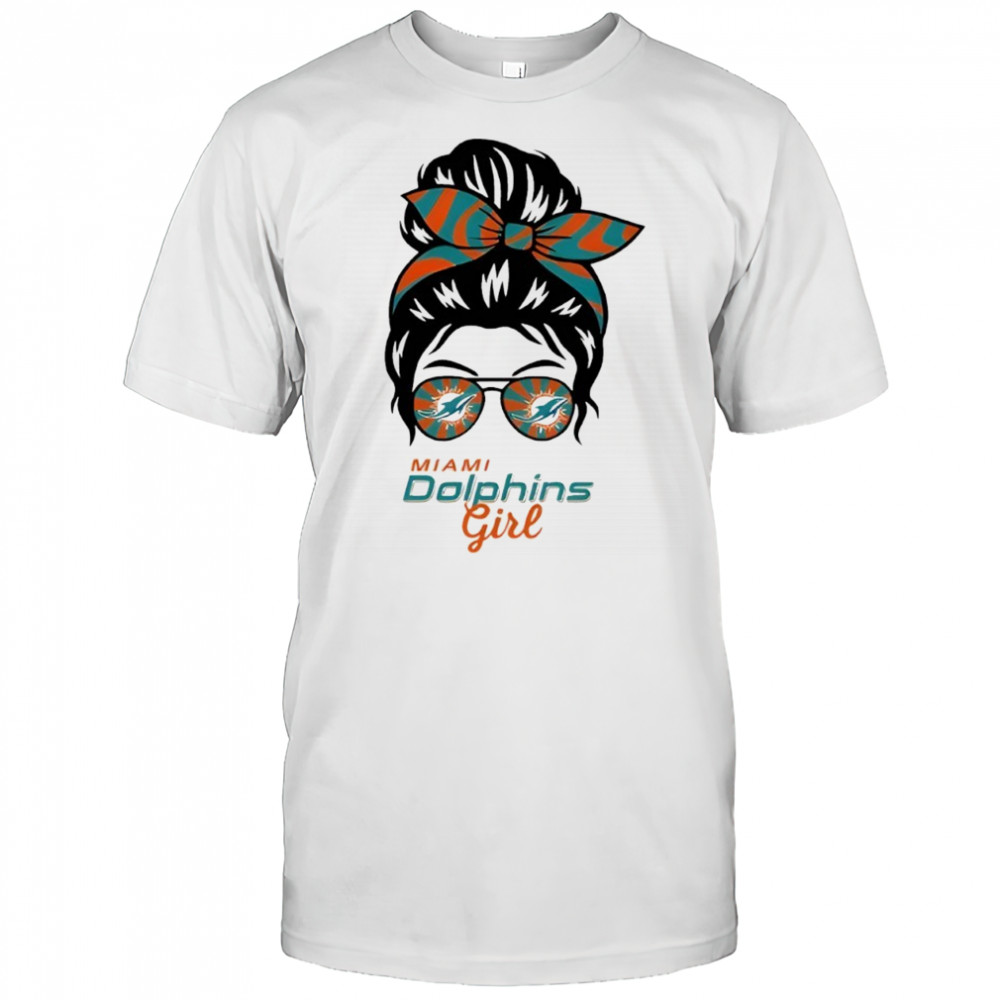Miami Dolphins Girl Messy Bun Glasses shirt
