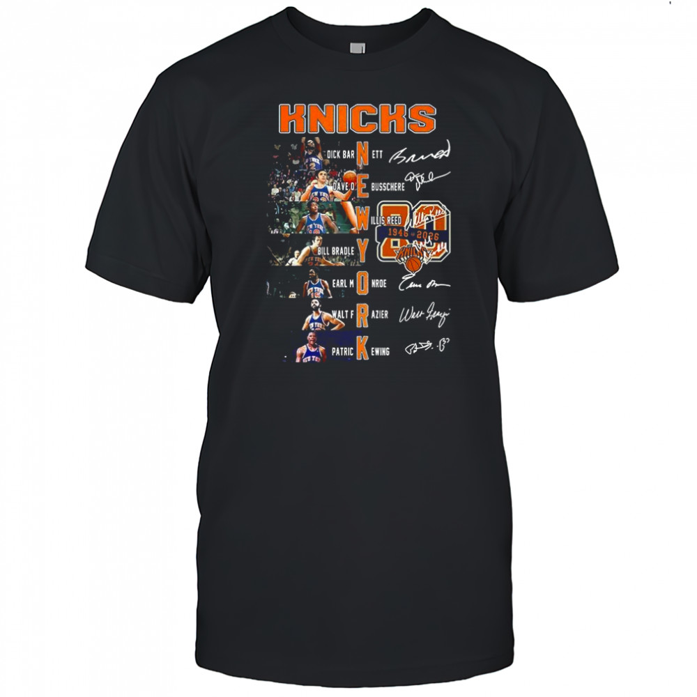 New York Knicks NBA 80th anniversary player college name and signature shirt