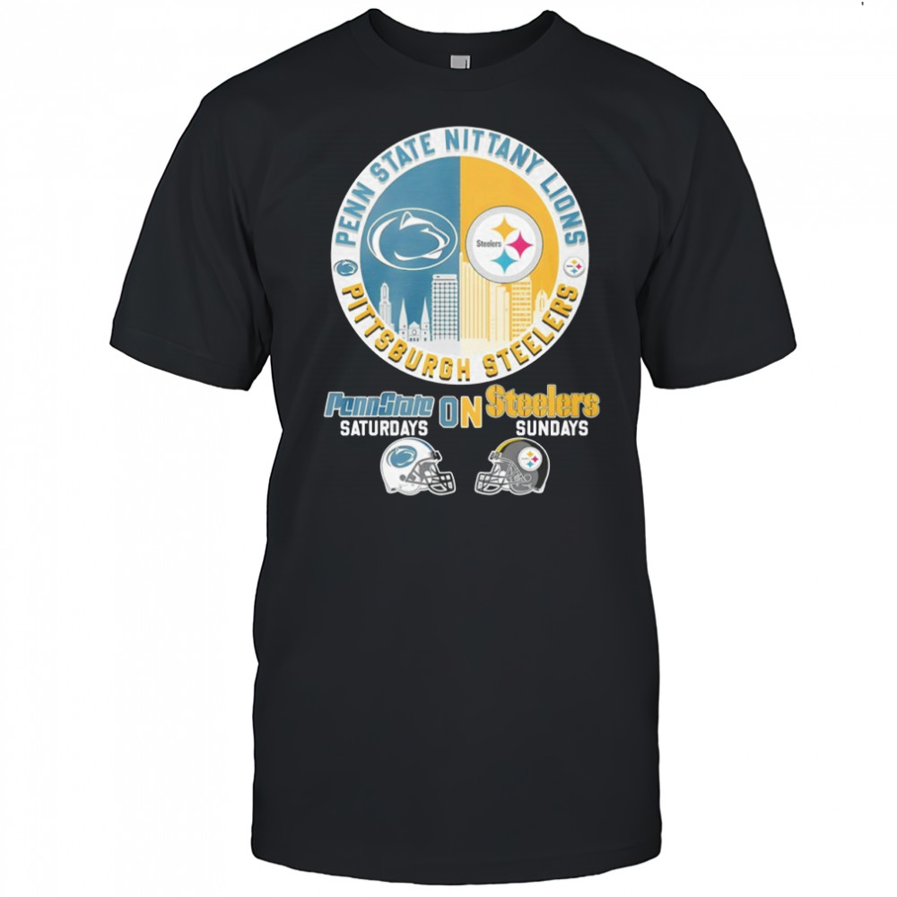 Pittsburgh Steelers on Saturdays and Penn State Nittany Lions on Sundays helmet logo mashup shirt