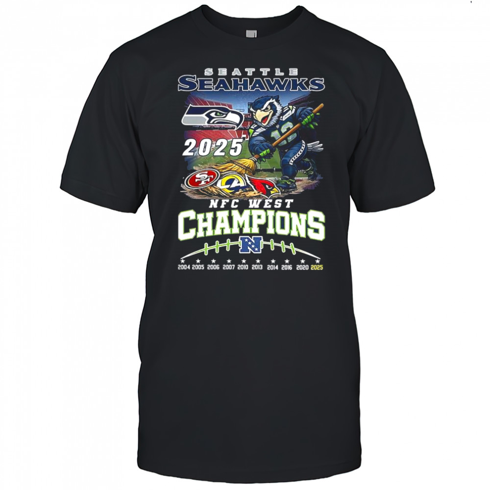 Seattle Seahawks NFC West Champions celebrating fanatics mascot sweeps away the opponent shirt