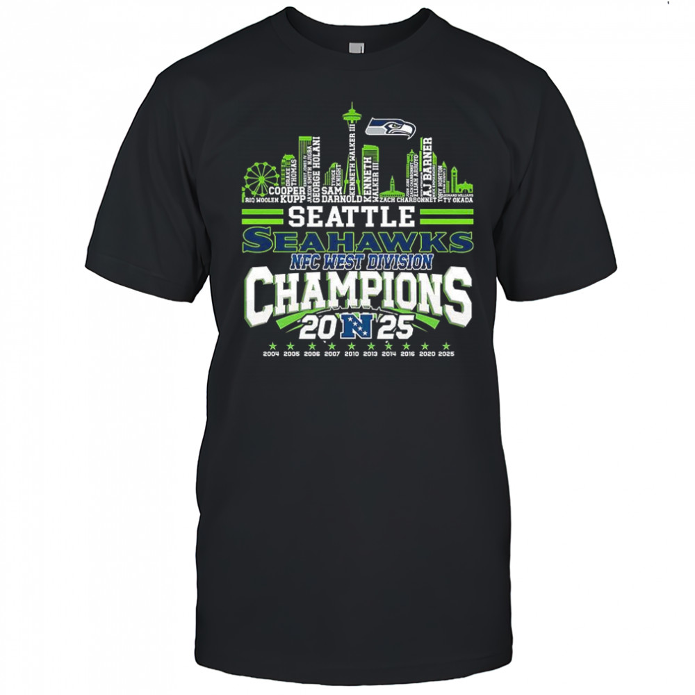 Seattle Seahawks NFC west Division Champions 2025 name player city skyline shirt