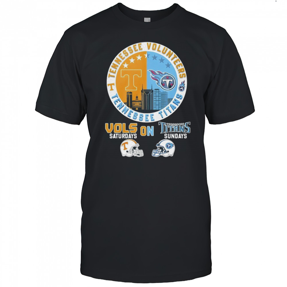 Tennessee Volunteers on Saturdays and Tennessee Titans on Sundays helmet logo mashup shirt