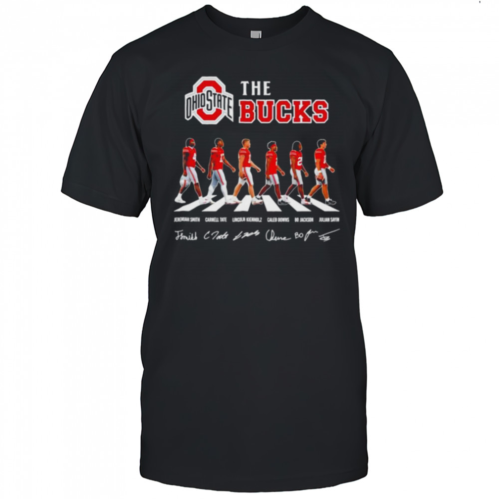 The Bucks Ohio State Buckeyes cross the street signatures 2026 shirt