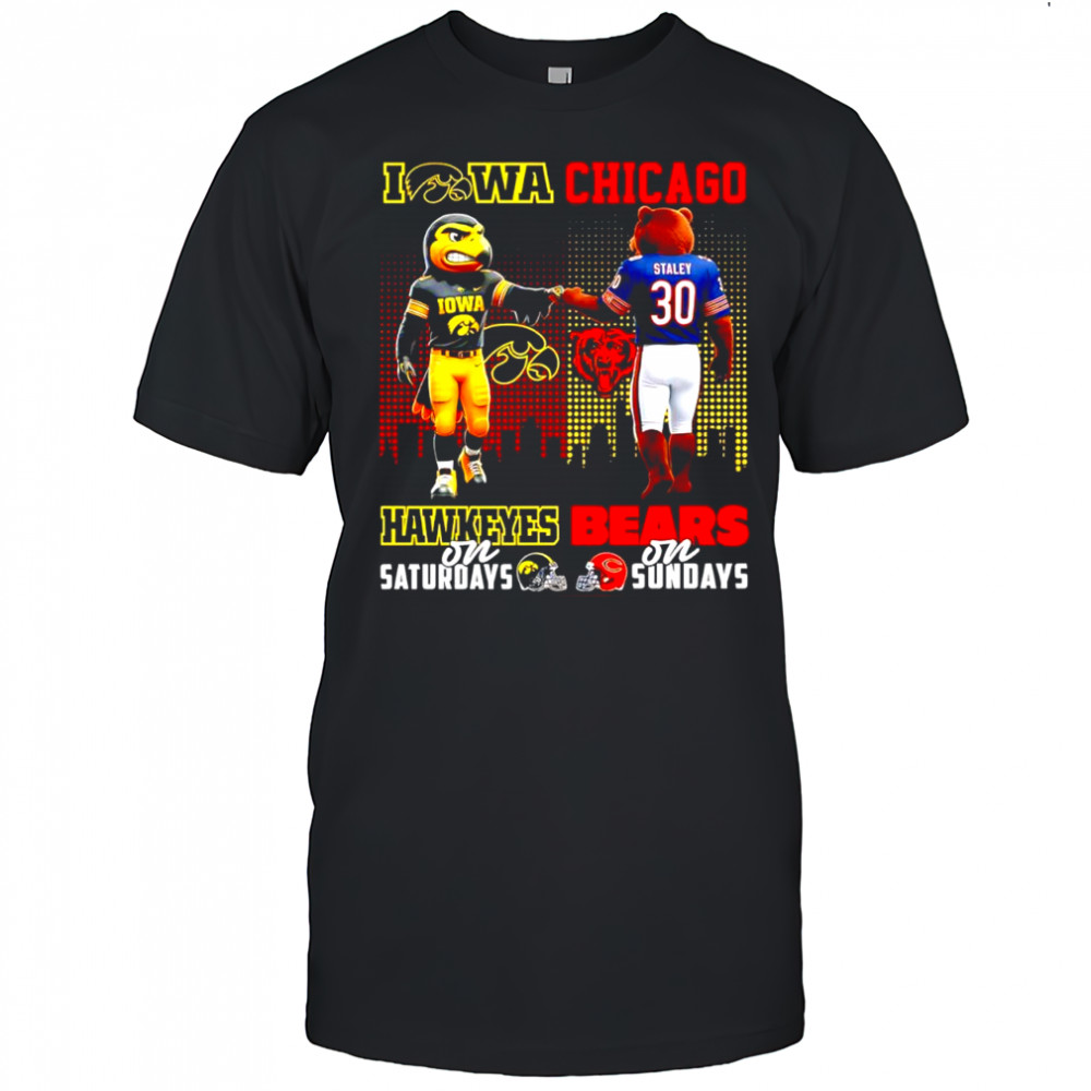 The Iowa Hawkeyes on Saturdays and Chicago Bears on Sundays mascots logos shirt