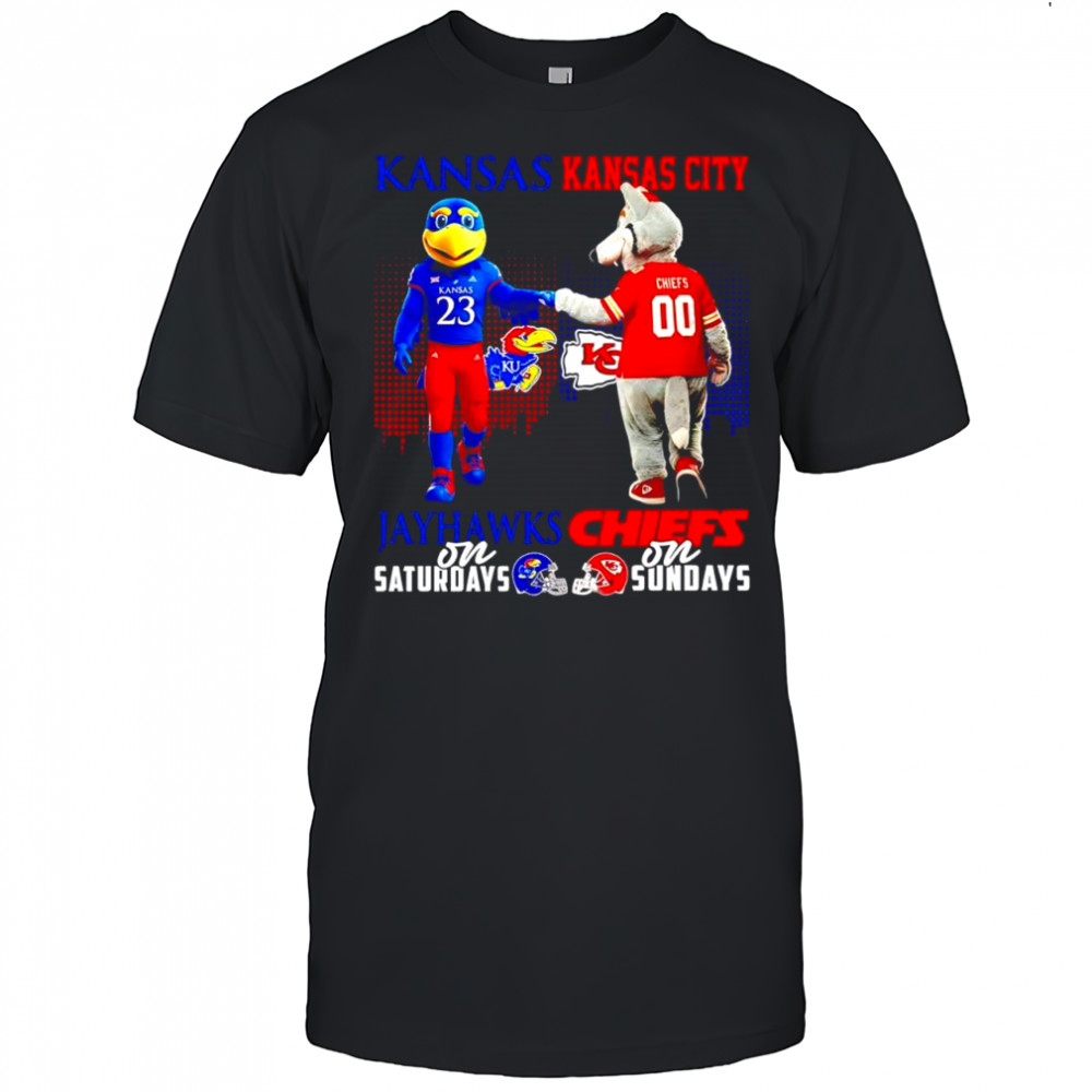 The Kansas Jayhawks on Saturdays and Kansas City Chiefs on Sundays mascots logos shirt