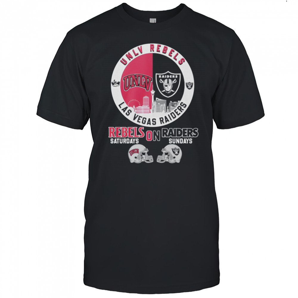 UNLV Rebels on Saturdays and Las Vegas Raiders on Sundays helmet logo mashup shirt
