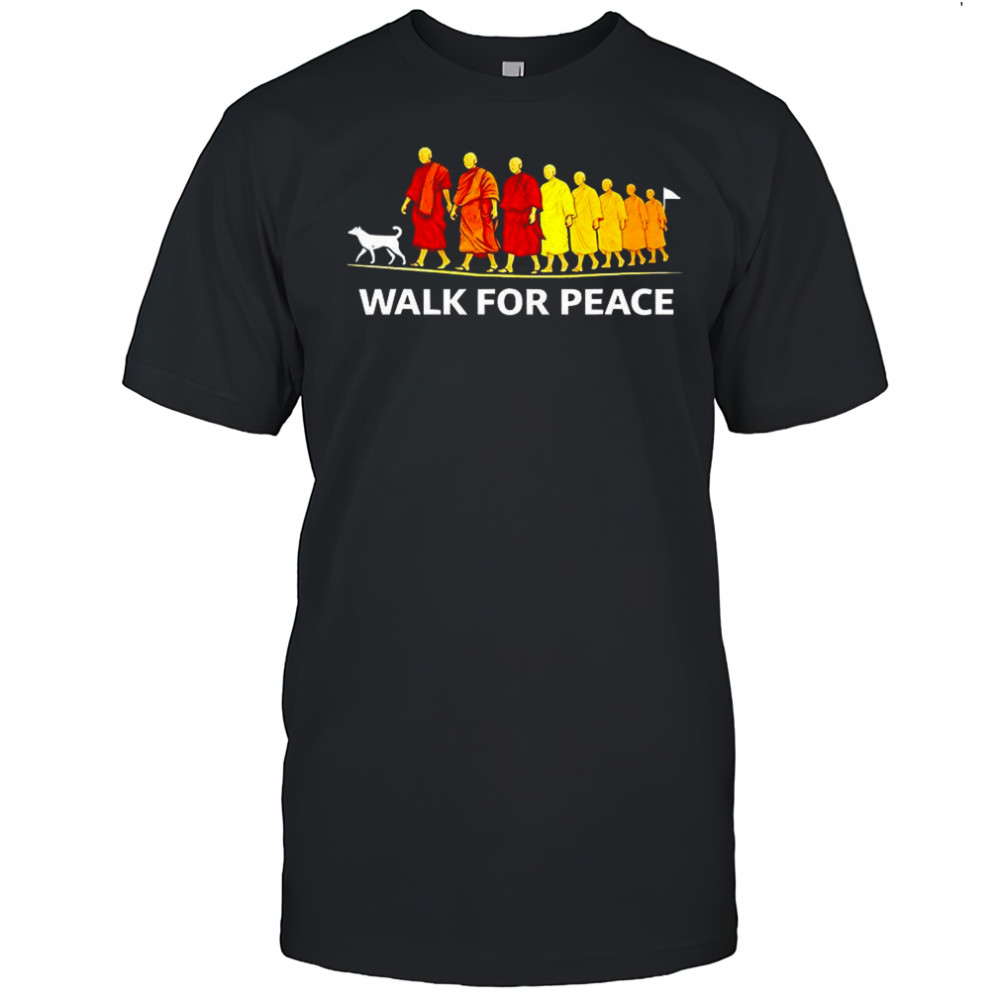 Walk for peace graphic of dog and monks pilgrimage shirt